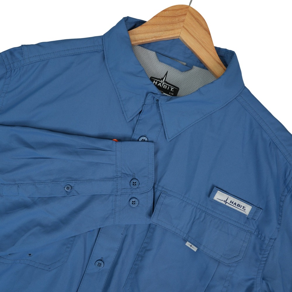 Habit Crayfish Creek Fishing Shirt Mens L Moonlight Blue L/S River Shirt UPF 40+